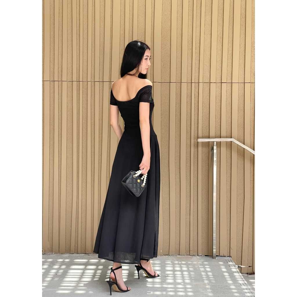 Đầm Nữ Trễ Vai Kiểu Nơ Ngực Dáng Dài Xoè - WENIA DRESS - GOÛT DE JUN