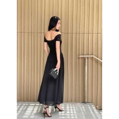 Đầm Nữ Trễ Vai Kiểu Nơ Ngực Dáng Dài Xoè - WENIA DRESS - GOÛT DE JUN