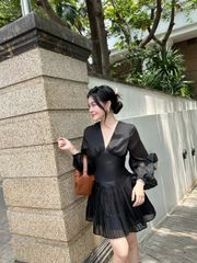 Đầm Nữ CHEIROS DRESS Cổ V Xếp Ly Dáng Xòe Tôn Eo Thanh Lịch GOUT DE JUN