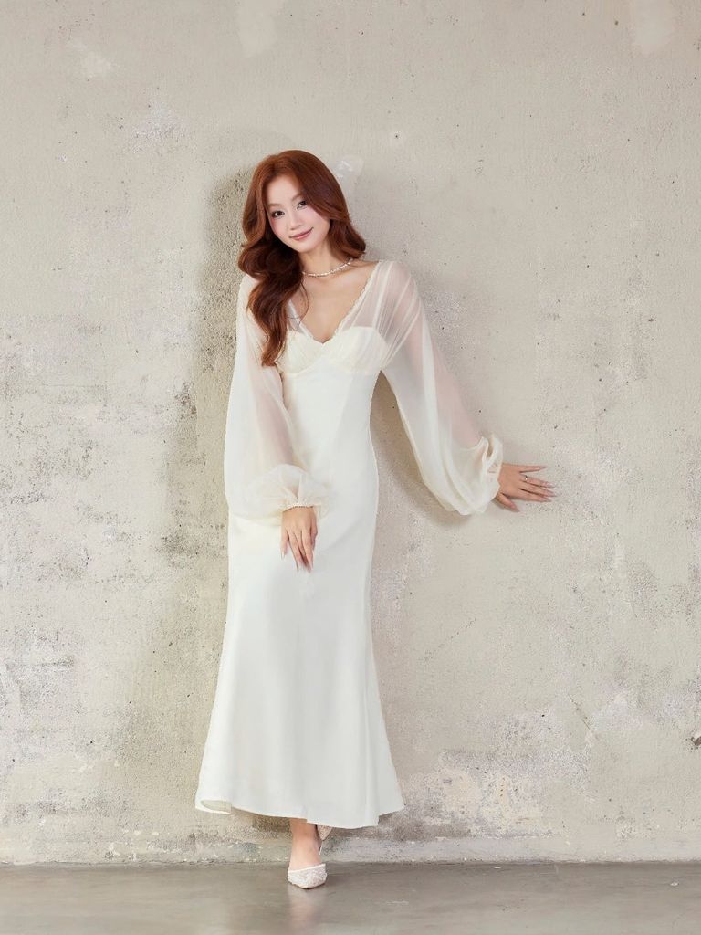 Đầm Nữ CIFUL Tay Dài Phối Voan Đi Tiệc Thanh Lịch GOÛT DE JUN