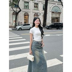 Áo Nữ Trơn Tay Ngắn Cổ Tròn Basic Ôm Body Nhún Eo  - ALLEN TOP - GOÛT DE JUN