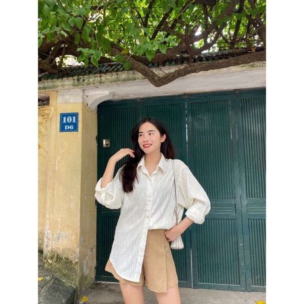 GOÛT DE JUN - Áo sơmi nữ vân nổi freesize - Dora Shirt