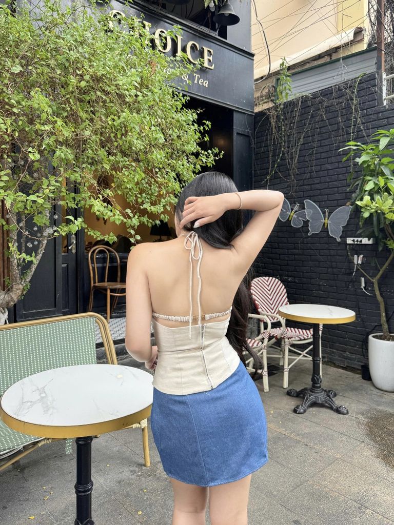 GOUT DE JUN Áo Hai Dây Chất Linen Cotton Ôm Body NOWDE Áo Cúp Ngực Bo Chun Lưng Cố Định FGBA2605105