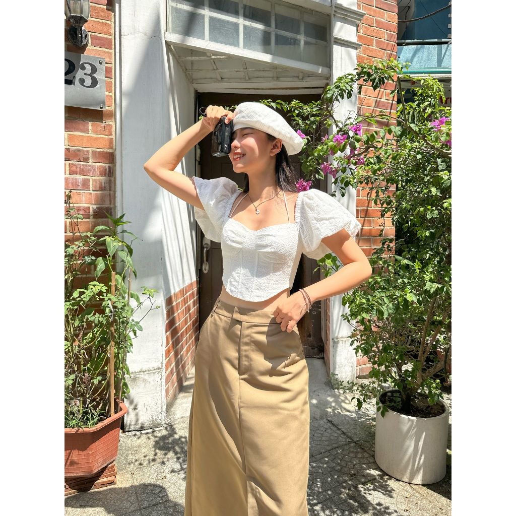 GOÛT DE JUN - Áo Croptop Tay Phồng Nữ Tính - SYLEE TOP