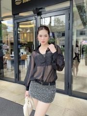 Đầm Nữ JASPER Đi Tiệc Cổ Sơ Mi Xuyên Thấu Phối Ren Lưới Sexy GOÛT DE JUN