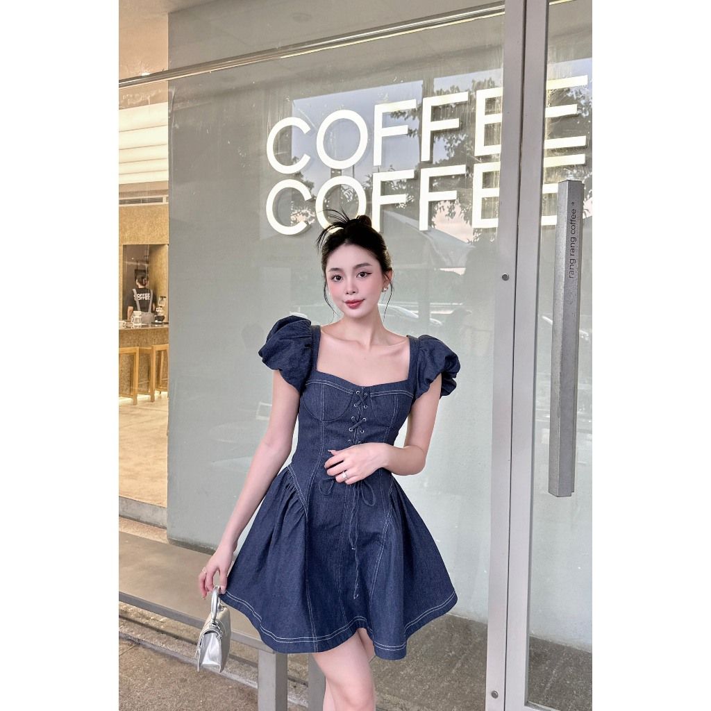 Đầm Nữ Tay Phồng Denim Nhẹ Nhàng Nữ Tính - RENSI  DRESS