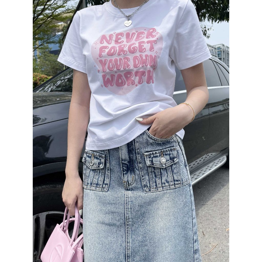 Goût De Jun - Áo Thun Baby Tee In Chữ Nổi - MINE TEE