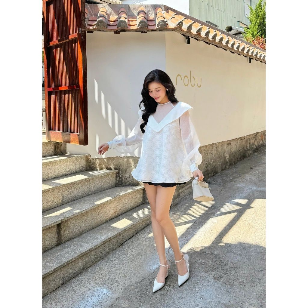 Áo Nữ Babydoll Tay Dài Bồng Nữ Tính Thanh Lịch - FERNA TOP - GOÛT DE JUN