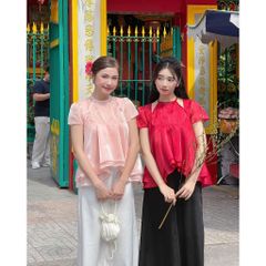 Áo Nữ Thiết Kế Tơ Bồng Phối Cổ Yếm Tay Ngắn - THANH YÊN - GOÛT DE JUN