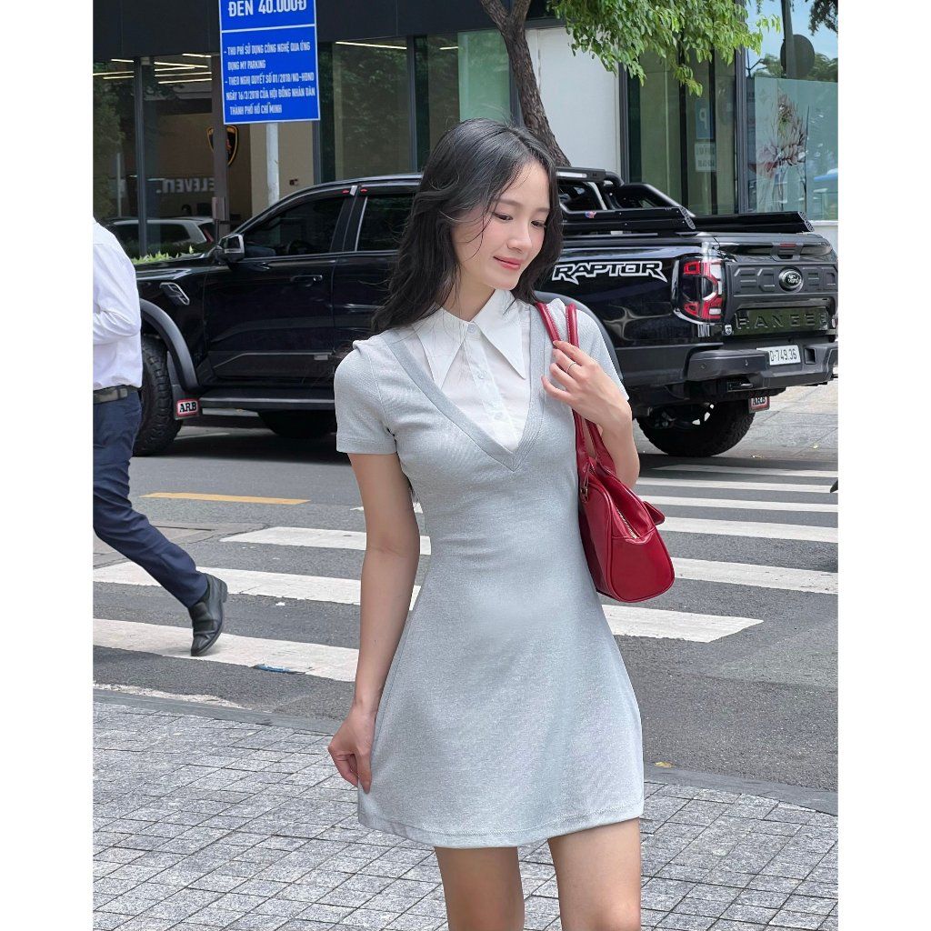 Đầm Nữ Ngắn Phối Cổ Sơ Mi Công Sở Năng Động -GELA DRESS - GOÛT DE JUN