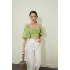 GOÛT DE JUN - Áo croptop tay bồng xanh cốm - Folim Top