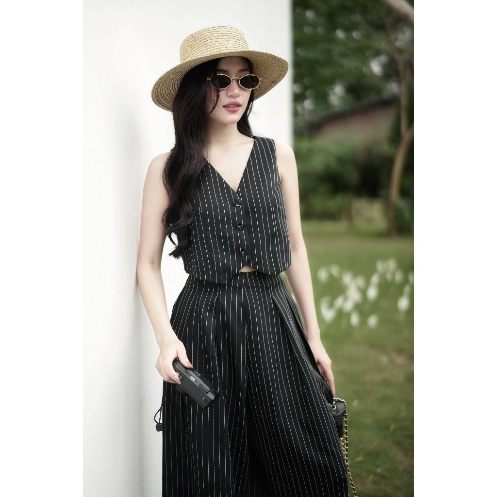 Set Áo Croptop Gile Mùa Hè Phối Quần Ống Rộng (bán lẻ) - HOLLIS SET - GOÛT DE JUN
