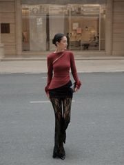 Áo Nữ TASHIG Tay Dài Phối Hoa Ôm Body Tà Lệch GOÛT DE JUN