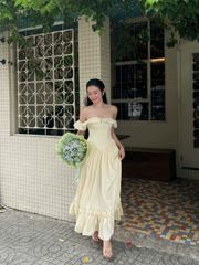 Đầm Nữ ZIYAL Trễ Vai Maxi Phối Bèo Dễ Thương GOÛT DE JUN