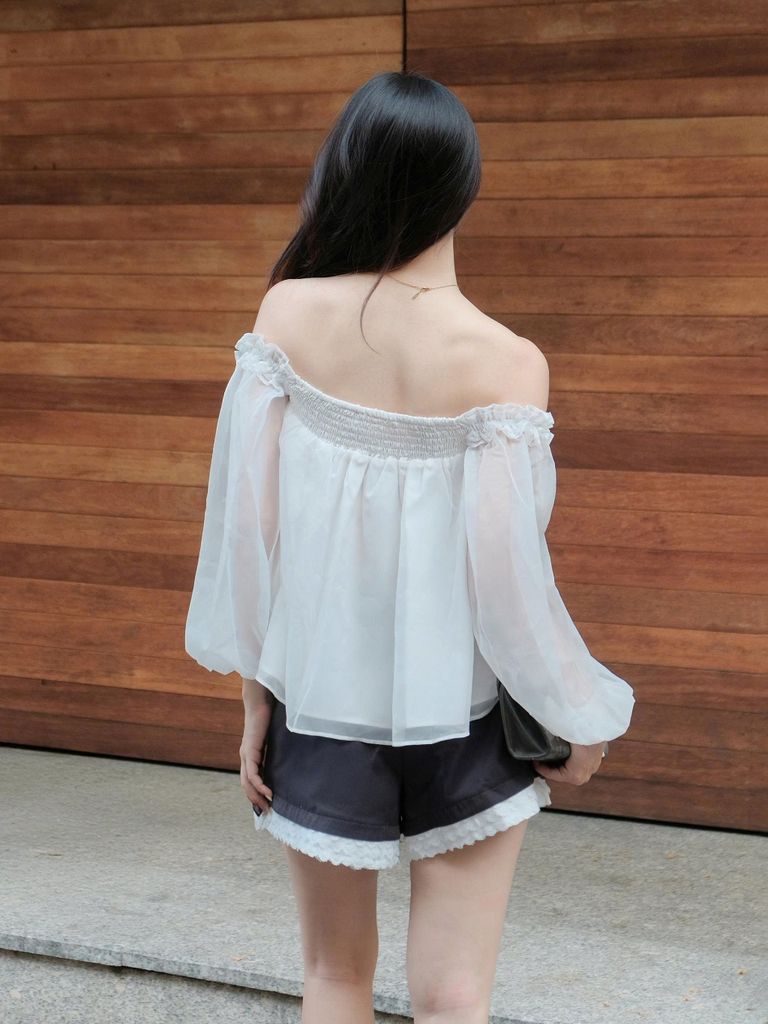 Áo Babydoll Nữ DEPHIL Trễ Vai Phối Bèo Mùa Hè Đi Biển GOÛT DE JUN