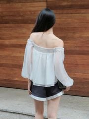 Áo Babydoll Nữ DEPHIL Trễ Vai Phối Bèo Mùa Hè Đi Biển GOÛT DE JUN