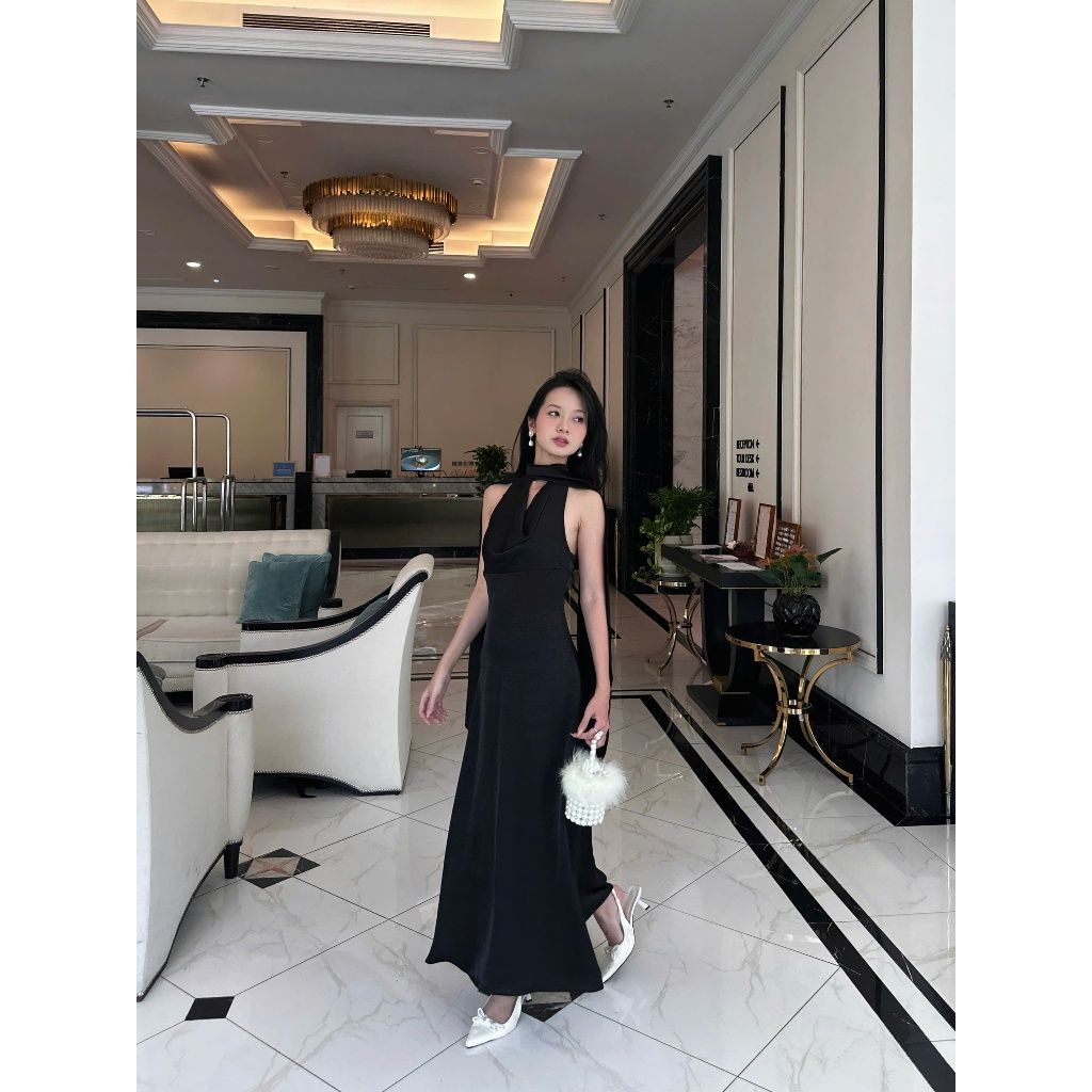 Đầm Lụa Nữ Dự Tiệc Cổ Đổ Hở Lưng Dáng Dài Sang Trọng - FIORI DRESS - GOÛT DE JUN