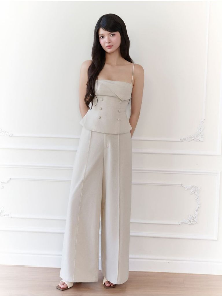 Gout De Jun Set Bộ Nữ Áo Hai Dây Quần Ống Rộng Linen YAMAL Set Áo Quần Nữ Sang Trọng FGBA2606145