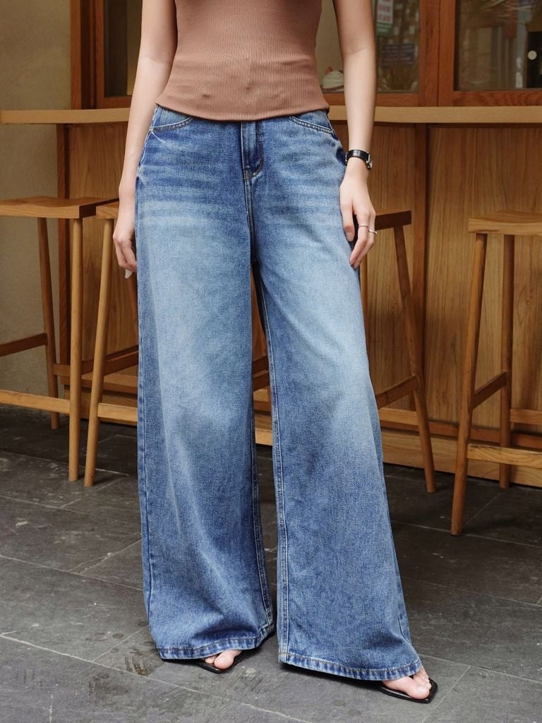 Quần Jeans Nữ FALLOT Wash Ống Rộng Basic GOUT DE JUN