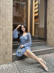 Đầm Nữ HEVAL Tay Dài Cổ V Form Ngắn Xòe Dễ Thương GOÛT DE JUN