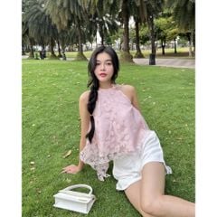Áo Nữ Thiết Kế Cổ Yếm Phối Tua Rua Bánh Bèo (Tặng Charm Hoa Rời) - LUNI TOP - GOÛT DE JUN
