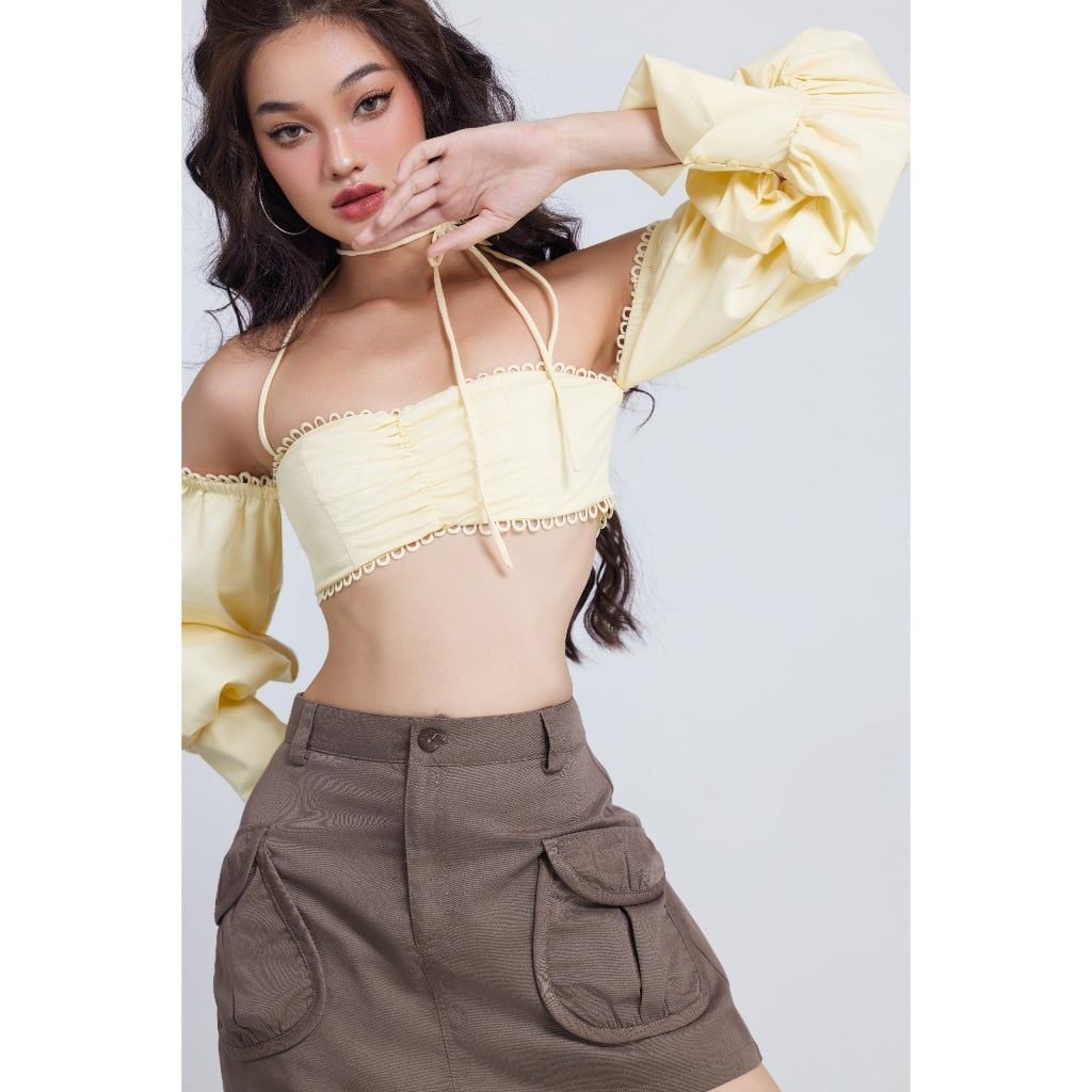 Áo Croptop Nữ Tay Dài Trễ Vai Nữ Tính - LACE TOP - GOÛT DE JUN
