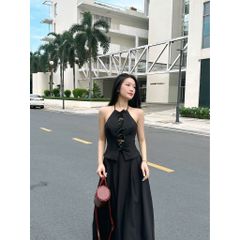 Set Áo Yếm Nữ Phối Ren Nơ Và Chân Váy Dài Xếp Ly Sexy  (bán lẻ) -  JEANA SET - GOÛT DE JUN