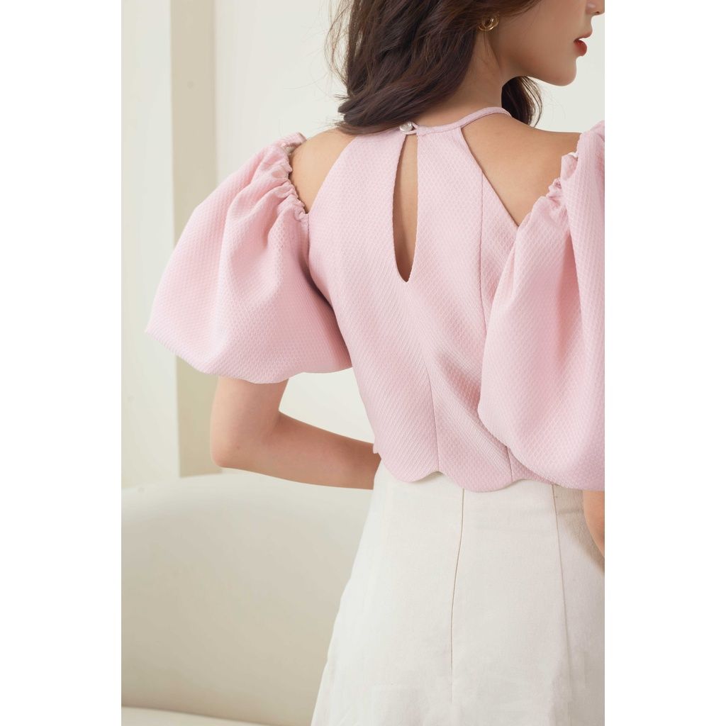GOÛT DE JUN - Áo Croptop gợn sóng cổ yếm tay bồng - Marena Top