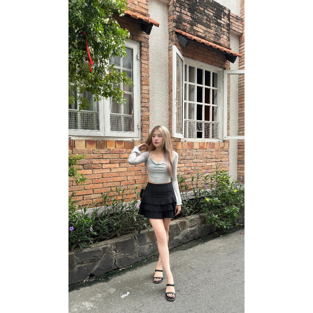 Áo Croptop Nữ Dài Tay Phối Cổ Đổ Nữ Tính  - RANCO TOP - GOÛT DE JUN