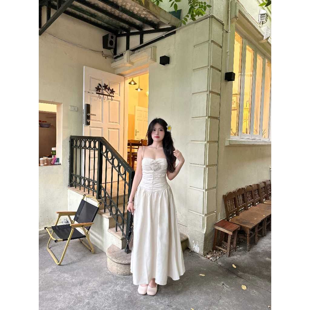 Đầm Hai Dây Đi Biển Thiết Kế Nhún Dáng Dài (Hoa rời)  - MUNNI DRESS - GOÛT DE JUN