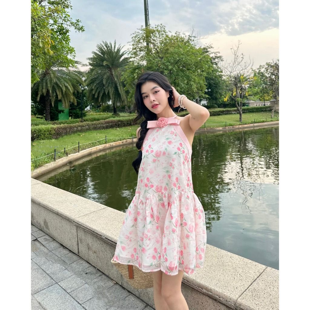 Đầm Voan Hoa Xoè Cổ Yếm Dễ Thương - GIRLY DRESS - GOÛT DE JUN