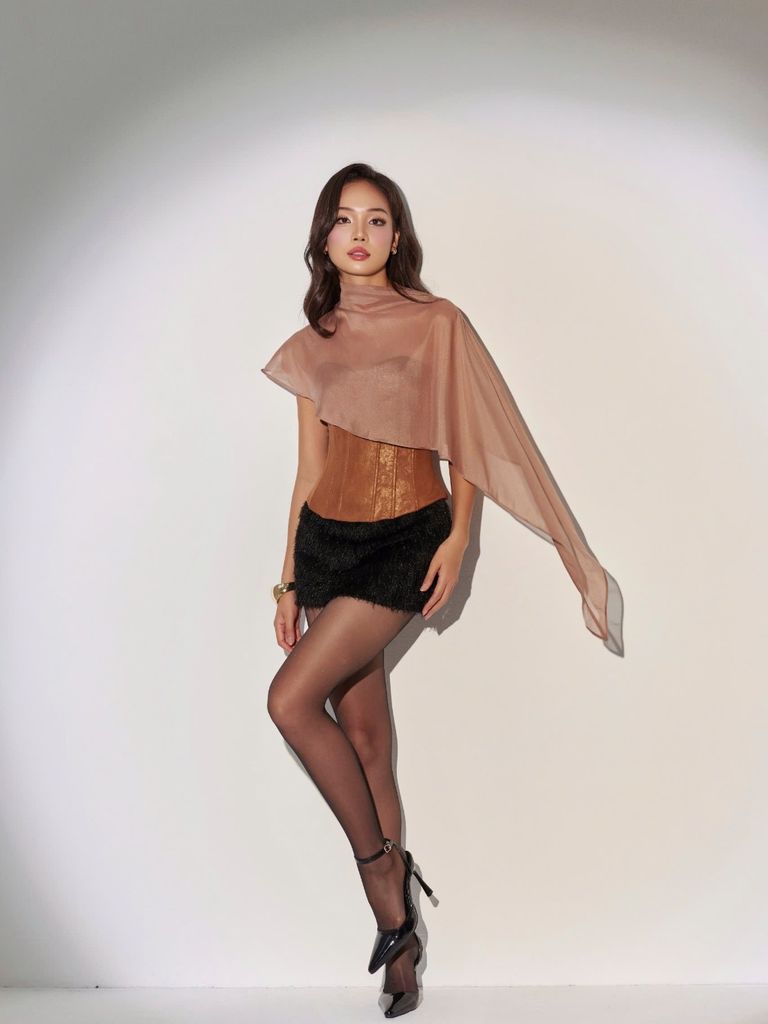 Áo Kiểu Nữ CERIDW TOP Form Corset Chất Da Tôn Dáng Phối Khăn Voan Sang Chảnh GOUT DE JUN
