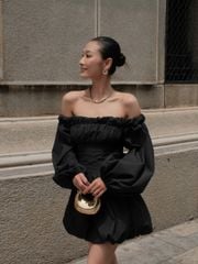 Đầm Nữ DOTING Trễ Vai Tay Dài Dáng Ngắn Form Bí Dễ Thương GOÛT DE JUN
