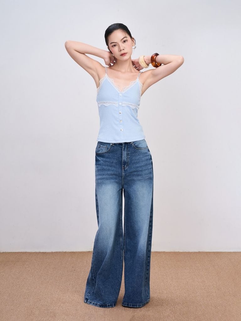 Quần Jeans Nữ FALLOT Wash Ống Rộng Basic GOUT DE JUN