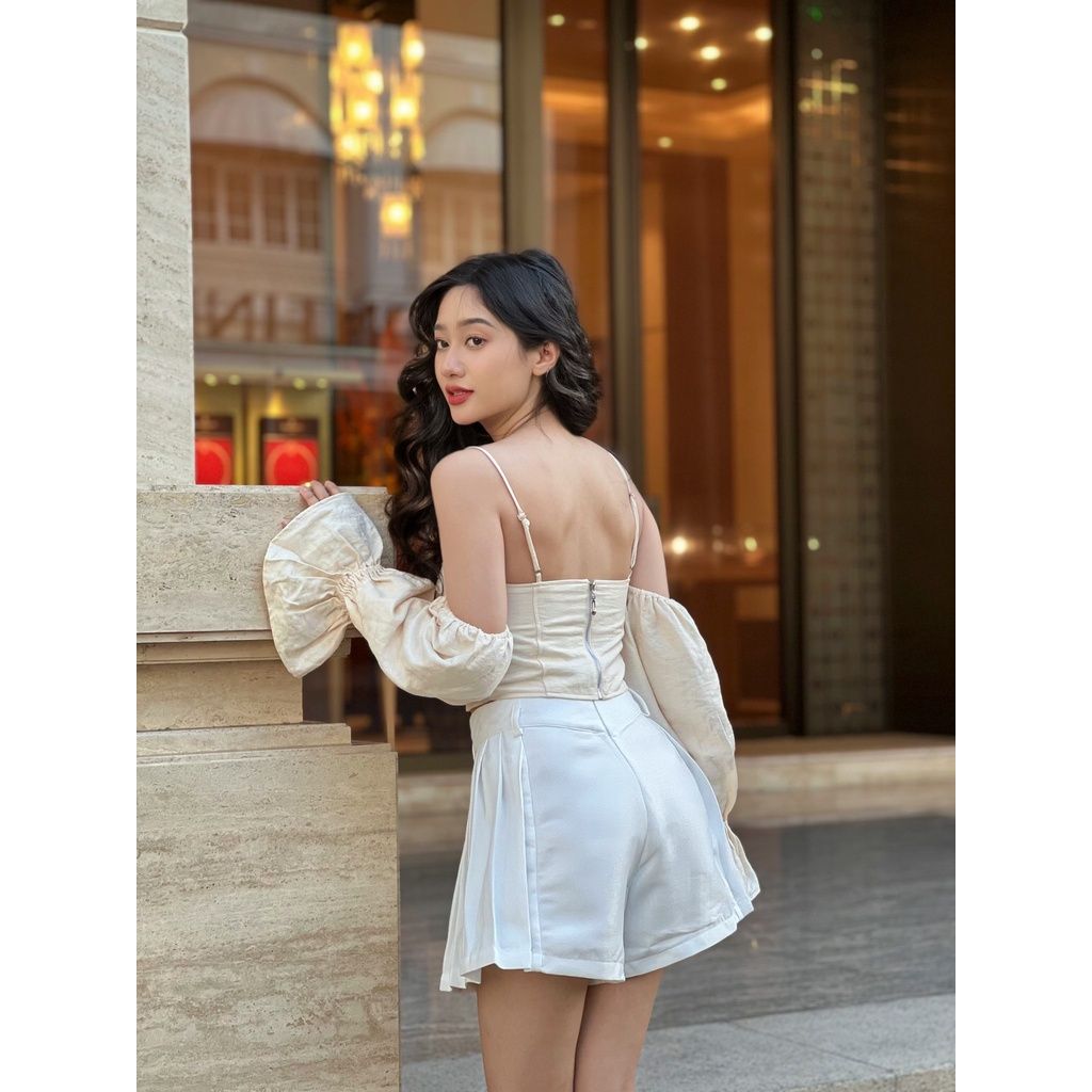 GOÛT DE JUN - Áo Croptop nữ thiết kế trễ vai tay bồng - Renni Top
