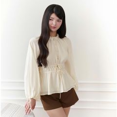 Gout De Jun Áo Sơ Mi Nữ Tay Phồng Nhún Lưng Tơ Tằm GEHALL Áo Kiểu Nữ Tay Dài Vintage FGBA2607078
