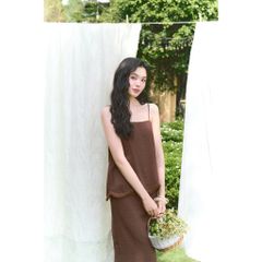 (Bán lẻ) GOUT DE JUN Set Áo Hai Dây Phối Váy Dài Chất Linen BOLINS Set Nữ Form Suông