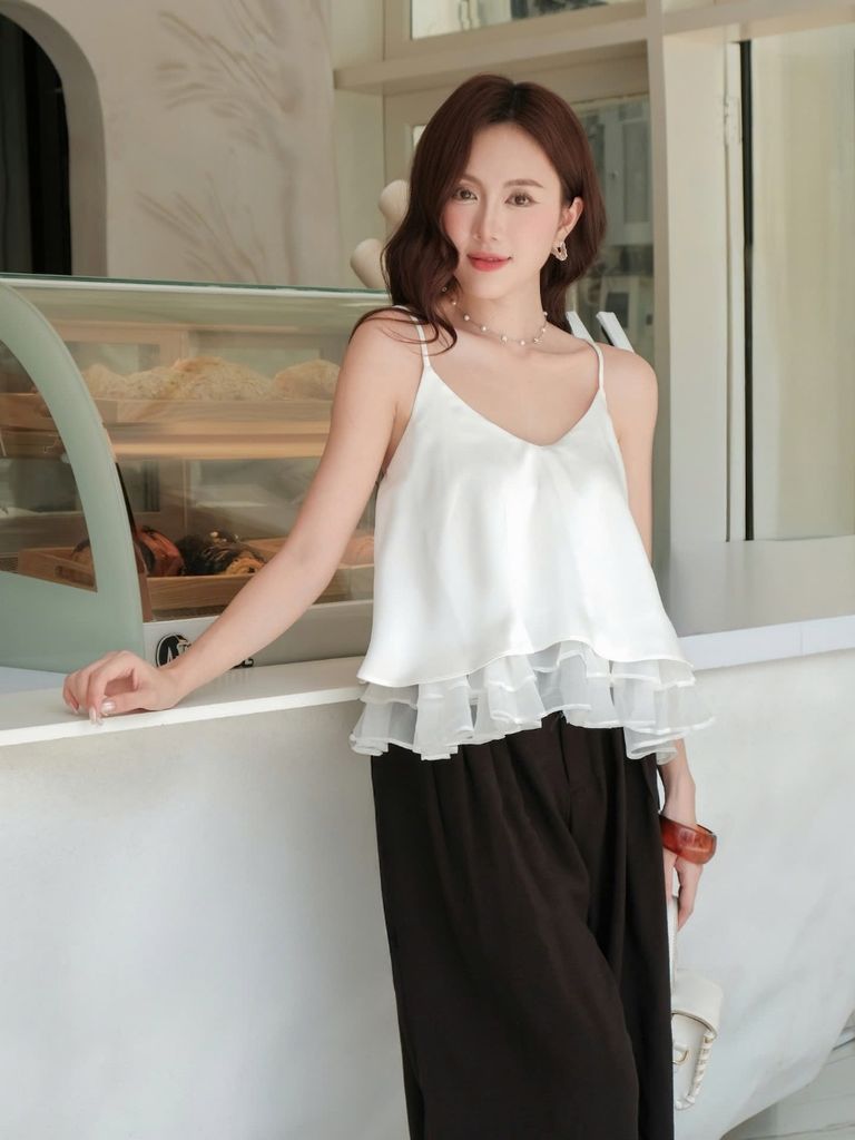 Áo Lụa Nữ NOMES Hai Dây Mùa Hè Phối Tầng Nữ Tính GOÛT DE JUN