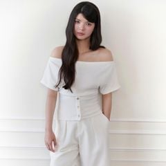 Gout De Jun Áo Thun Nữ Trễ Vai Thiết Kế Cúc Eo Dáng Ôm Thun LUSEL Áo Kiểu Nữ Tôn Dáng FGBA2606148