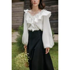 Áo Kiểu Nữ Dài Tay Cổ Bèo Tiểu Thư Xinh Xắn - Wavy Top - GOÛT DE JUN