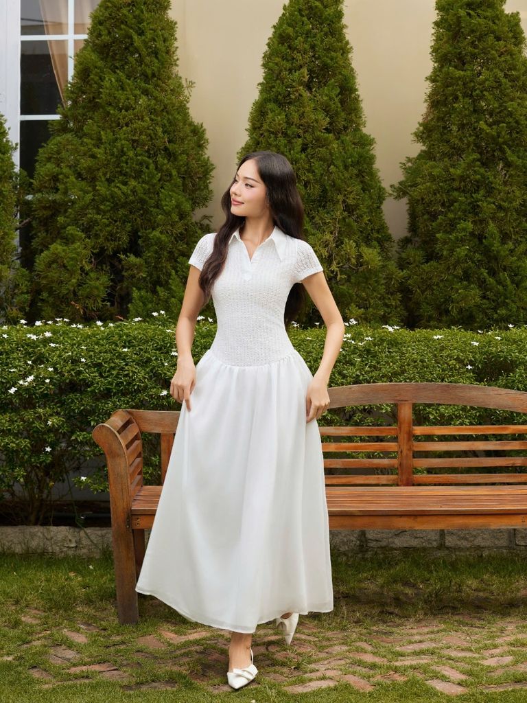 Đầm Nữ Cổ Sơ Mi Tay Ngắn Dáng Dài Xòe Dịu Dàng Nữ Tính - HARDI DRESS -  GOÛT DE JUN