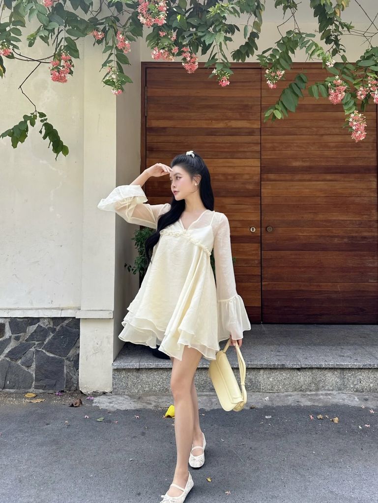 Đầm Nữ SIDOR DRESS Tay Chuông Form Xòe Chất Tơ Mềm Tiểu Thư GOUT DE JUN