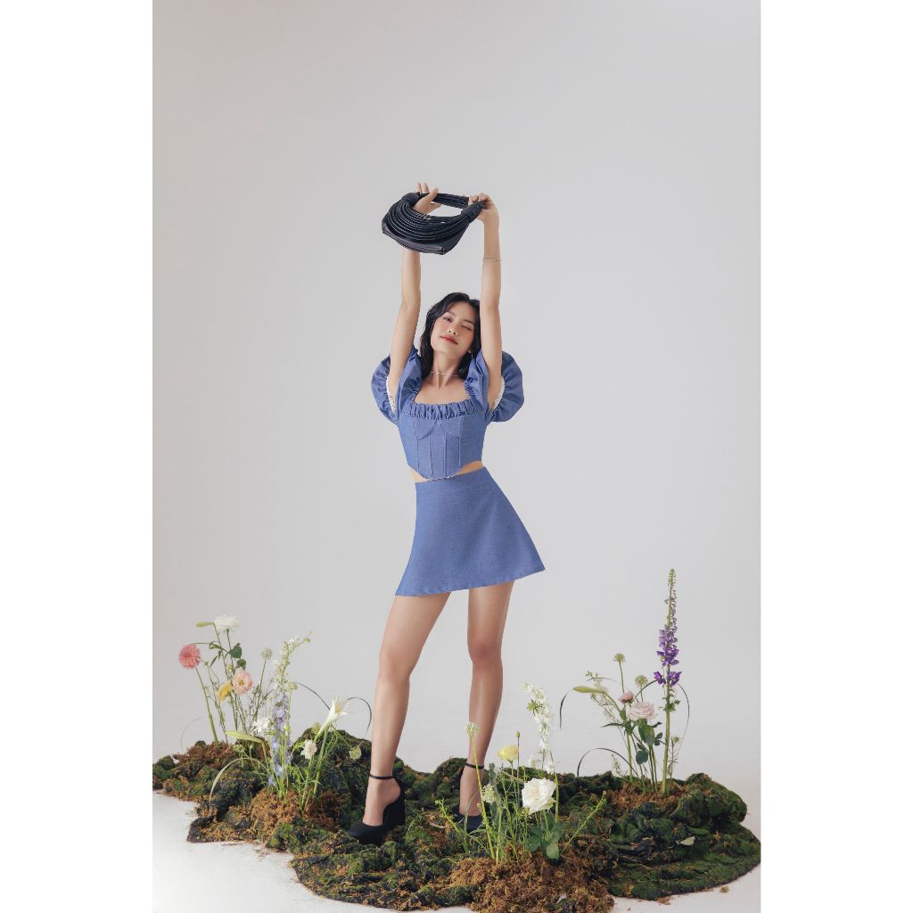 GOÛT DE JUN - Set Áo Croptop Tay Phồng Mix Chân Váy Chữ A - GABI x GONNA