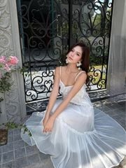 Đầm Nữ KIDLAT Hai Dây Form Maxi Xòe Chất Tơ Mềm Phối Bèo Đi Biển, Dạo Phố GOUT DE JUN