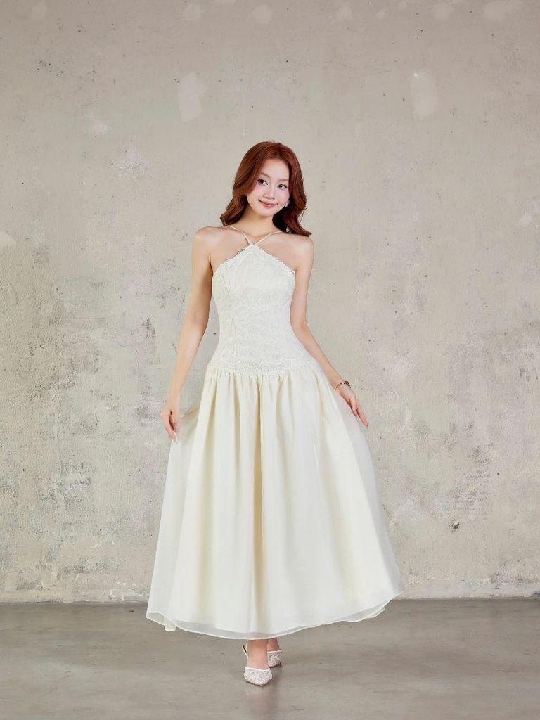 Đầm Nữ TOSKAR Maxi Cổ Yếm Dáng Xòe Dịu Dàng Duyên Dáng GOÛT DE JUN