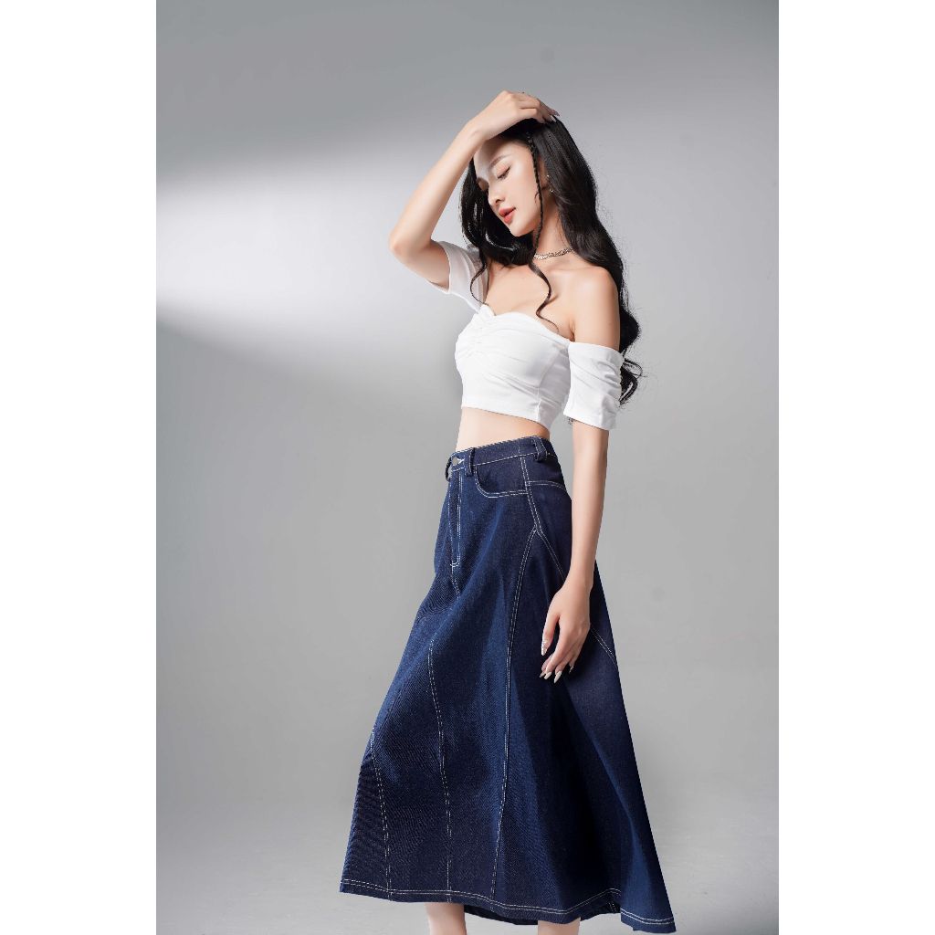 Áo Croptop Trễ Vai Nhún Ngực Trơn Phong Cách Gợi Cảm Cho Nữ - LALIL TOP - GOÛT DE JUN