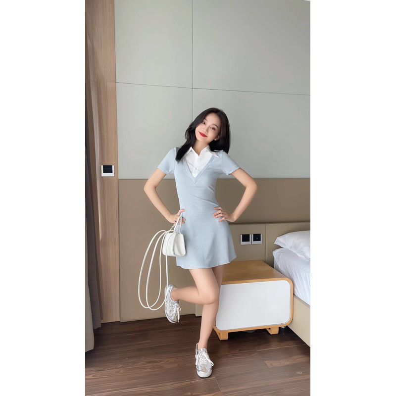 Đầm Nữ Ngắn Phối Cổ Sơ Mi Công Sở Năng Động -GELA DRESS - GOÛT DE JUN
