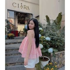 Áo hai dây nữ babydoll họa tiết hoa nổi - RONA TOP - GOÛT DE JUN