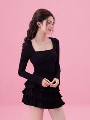 Set Áo Nữ Cổ Vuông Tay Dài Basic Phối Chân Váy Tầng Xinh Xắn ( bán lẻ ) - HERLA SET - GOÛT DE JUN