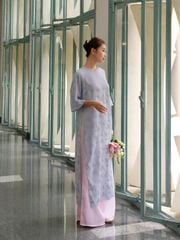 Áo Dài Nữ Mẫn Yên Vải Lụa Hoa Tay Lở Cổ Tròn Diện Tết Du Xuân (Không Kèm Quần)  GOÛT DE JUN